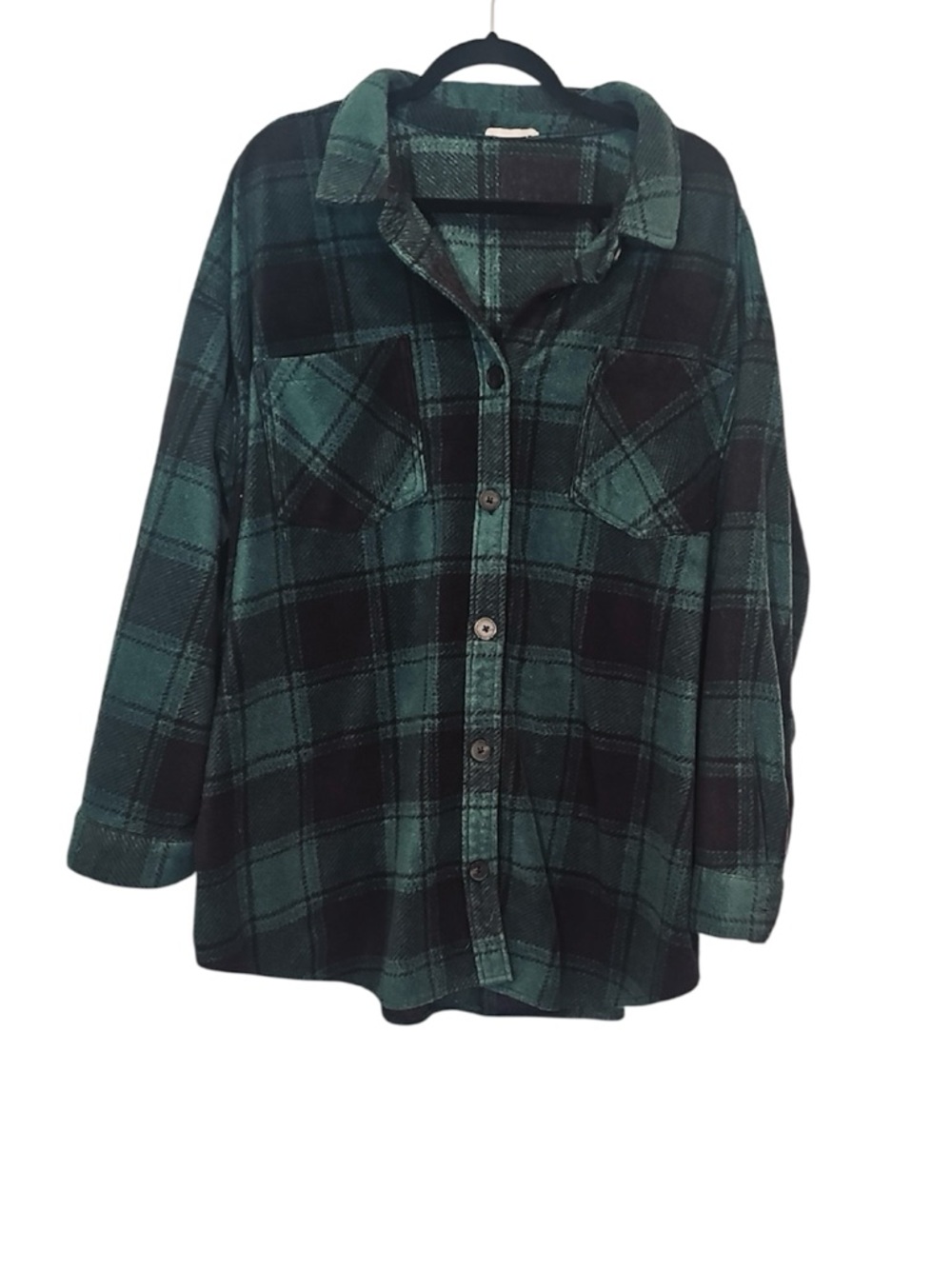 🌺 Maurice Green and Black Plaid Button-Up, Size
